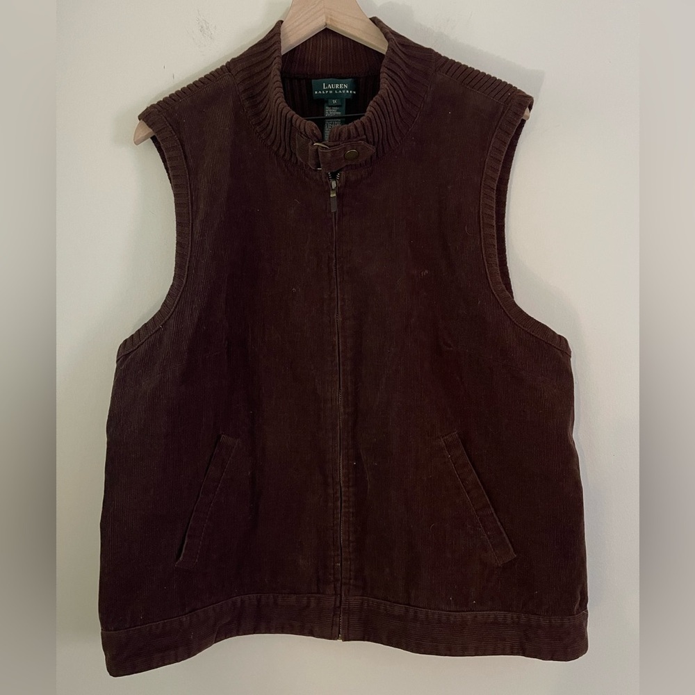 Lauren Ralph Lauren Brown Corduroy Zip-Front Vest